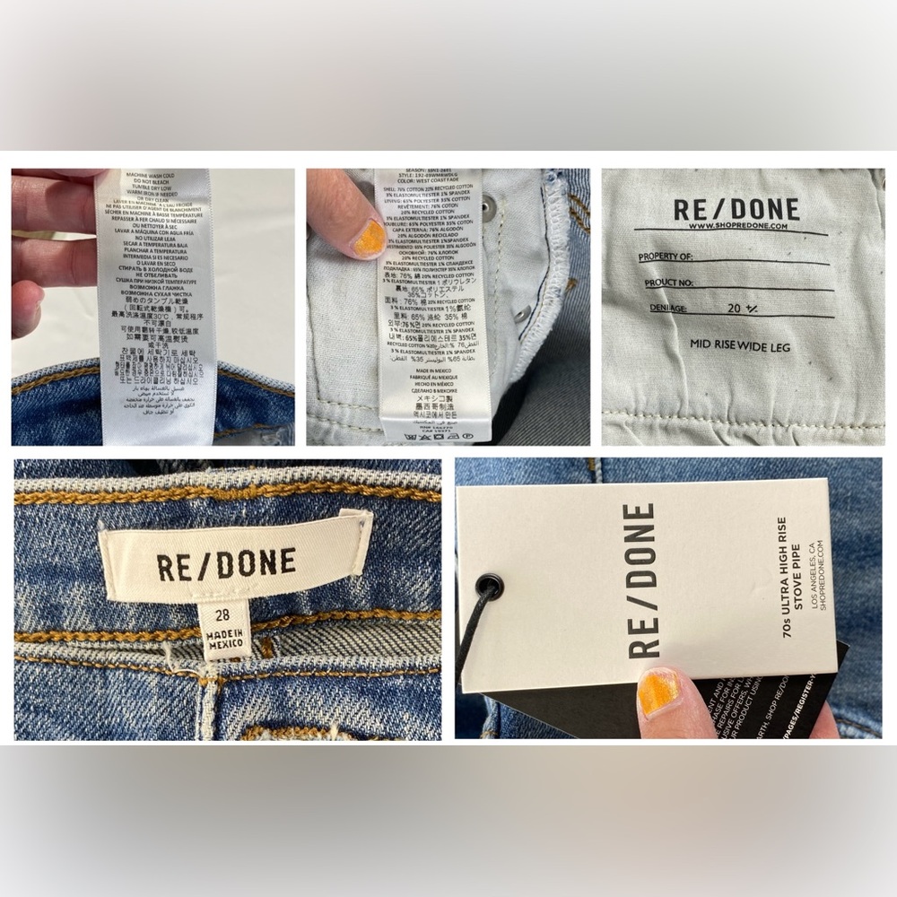 Re/done 70s mid Rise Stove Pipe  wide leg jeans size 28 - Picture 12 of 12